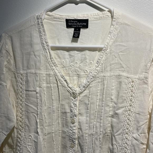 G Designs Natural Fashions Beige Embellished Button Up Embroidered Tunic Top M - Picture 4 of 6